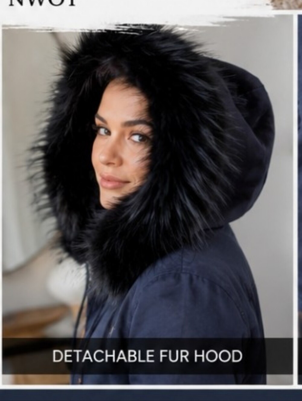 Ava & Kris Luxurious Fur and Cotton Canvas Utility Parka NWOT Size Small - Picture 3 of 10